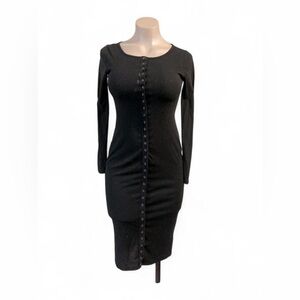 Vintage Y2K Black Midi Dress with button front closure